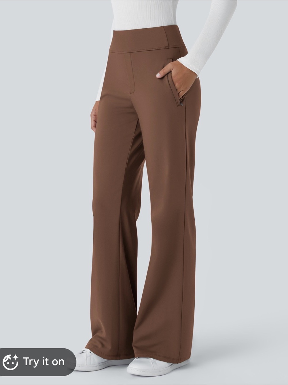 HALARA Wide-Leg High-Rise Pants in Brown